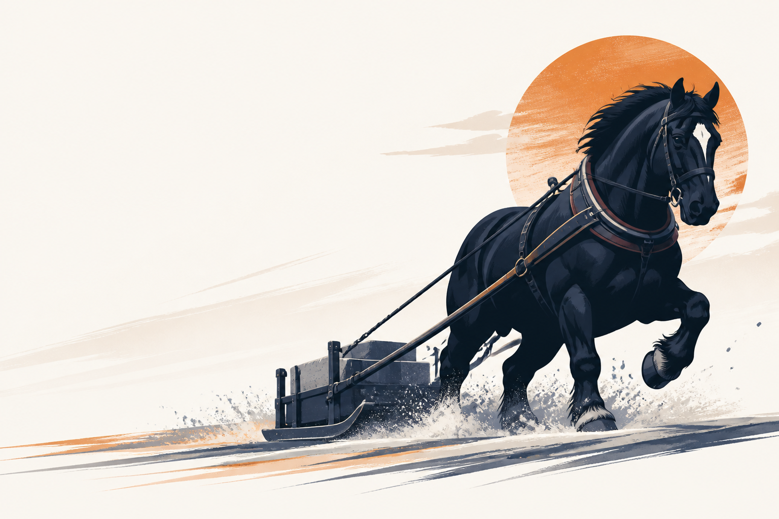ばんえいの馬がソリを曳くイラスト